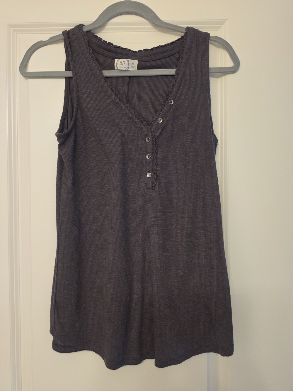 Maurices Charcoal Ribbed Henley Tank